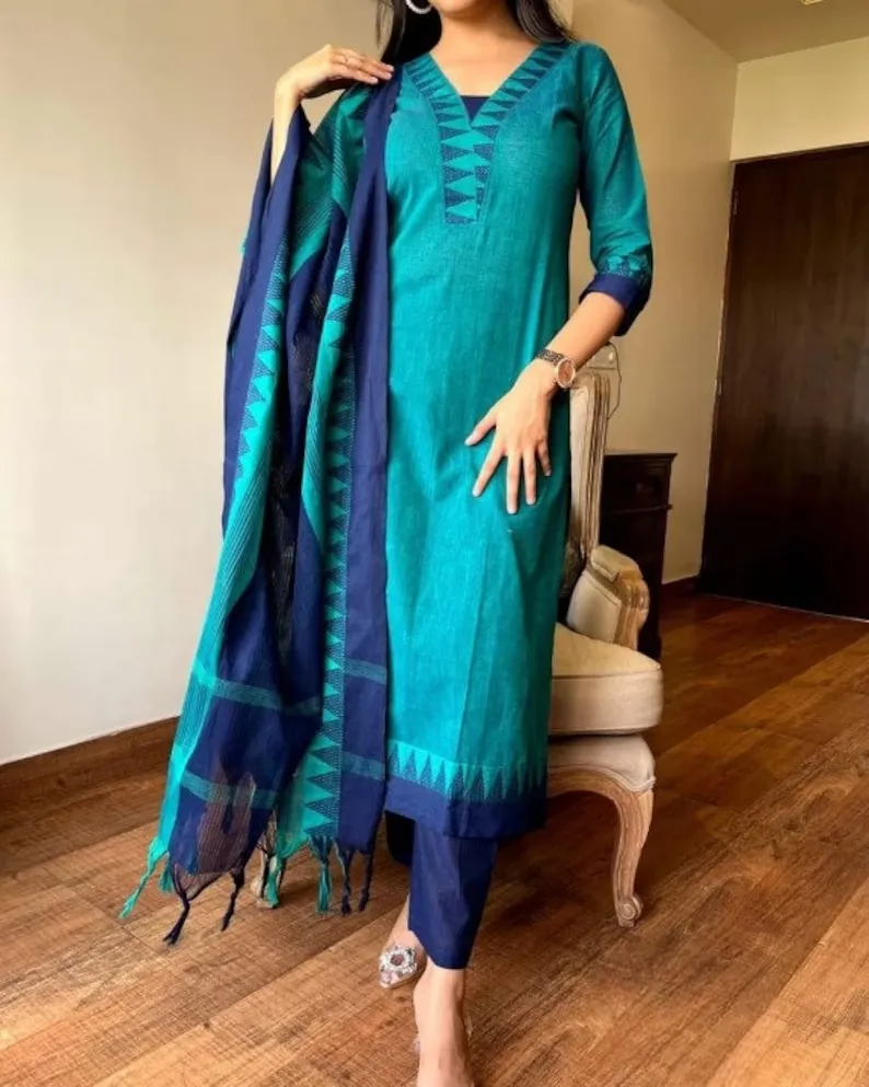 فستان هندي للنساء 3 قطع جاهزة للارتداء قطن كامبريك مطبوع بذلات باكستانية للتسوق اون لاين