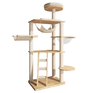 Pour les grands chats uniquement arbre à chat en bois massif arbre à chat et maison à chat combiné cadre d'escalade de chat à plusieurs niveaux conception peu encombrante - Product Image 1