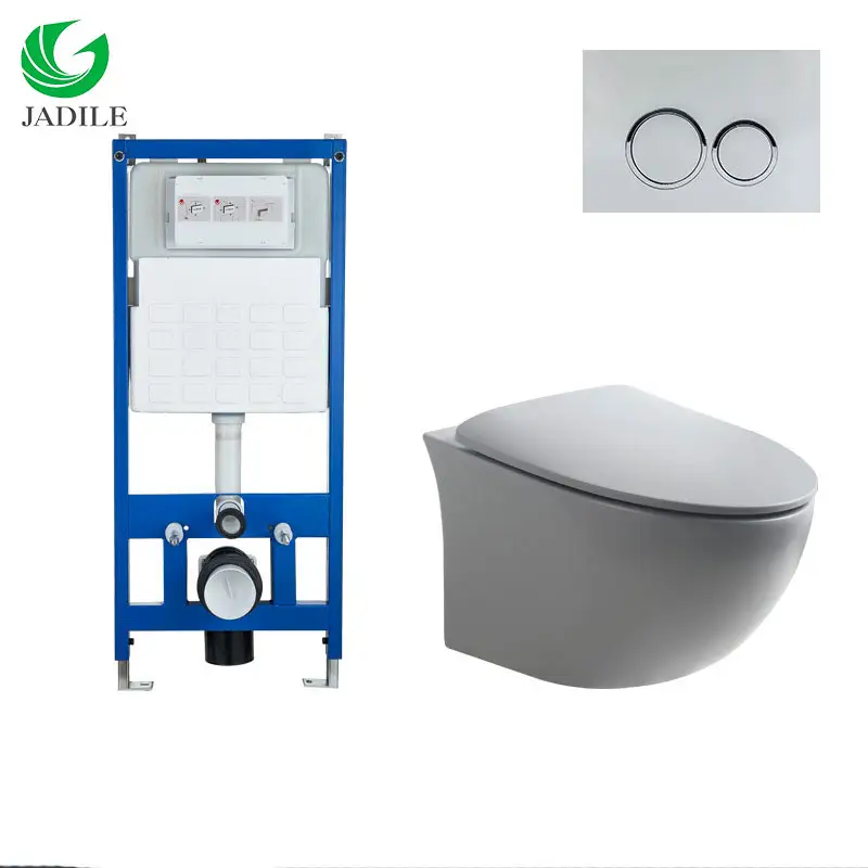 Peralatan sanitasi keramik Tolet tempat duduk tersembunyi tangki logam bingkai dinding kamar mandi Toilet warna abu-abu gantungan dinding Toilet