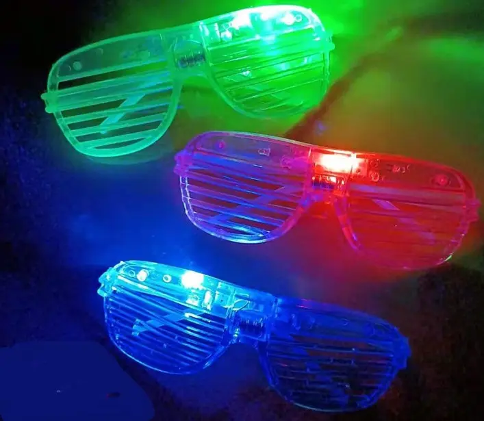 Persianas de óculos brilhantes, óculos fluorescentes para adereços de concertos e todos os tipos de decoração de festa