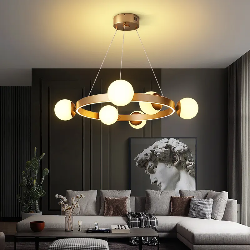 Кольцевая Люстра для гостиной, Подвесная лампа, светящаяся акриловая лампа, 18 Вт, светодиодная медная декоративная лампа, стиль, упаковка, современный флюс