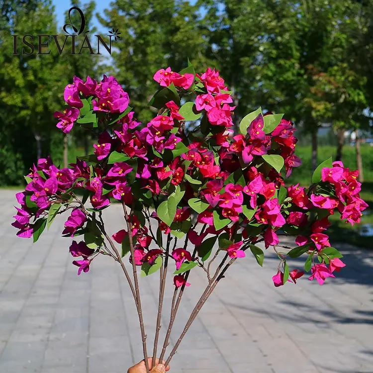 ISEVIAN-Flor de decoración de boda, flor Artificial de seda rosa oscuro, Bougainvillea