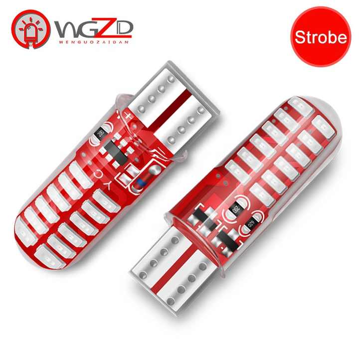 T10 W5W 194 168 4014 24 SMD السيليكا هلام ستروب فلاش مصباح إضاءة سيارة ليد لمبات 12V LED 501 W5W T10 LED لمبة أضواء