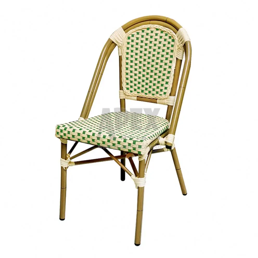 थोक उद्यान आउटडोर फर्नीचर पेरिस बिस्ट्रो एल्यूमीनियम बांस की कुर्सी फ्रेंच रतन बिस्टरो कुर्सियों