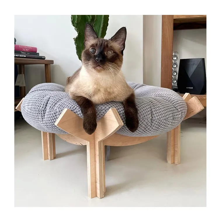 木製猫用ベッド猫用スリーピングベッド猫用ベッド枕付き