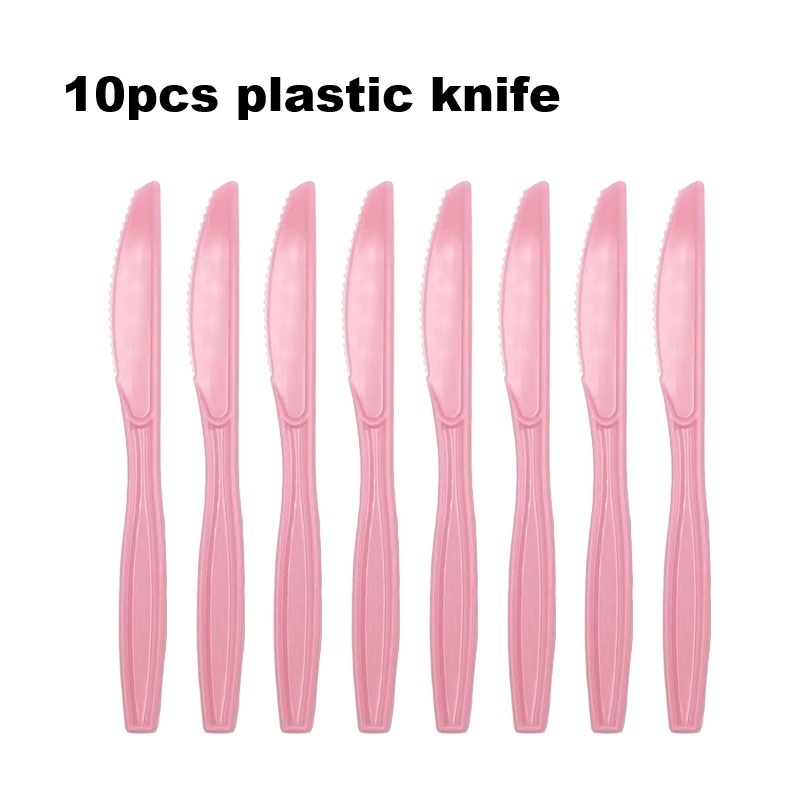 Pink-10pcs plastic knife