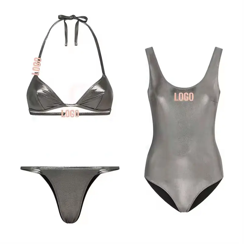 HUILIN OEM designer de fábrica cortar cintura alta tanga uma peça swimwear beachwear mulheres logotipo personalizado impresso em branco preto maiô