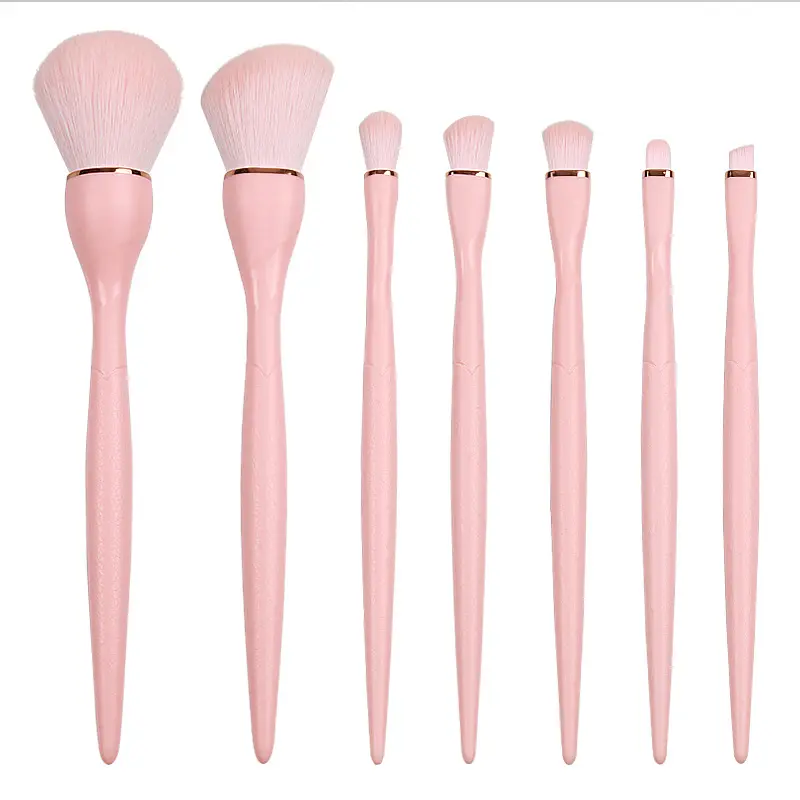 Custom Logo Private Label 7pcs Pink Nylon Make Up Brushes Set Cosmetic Foundation Concealer Eyeshadow Eyebrow Makeup Blush Sets