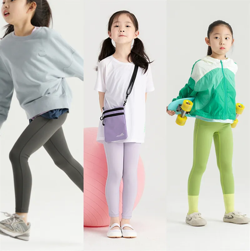 Mallas deportivas de Color puro para niños, ropa de gimnasio, pantalones de Yoga, primavera y verano