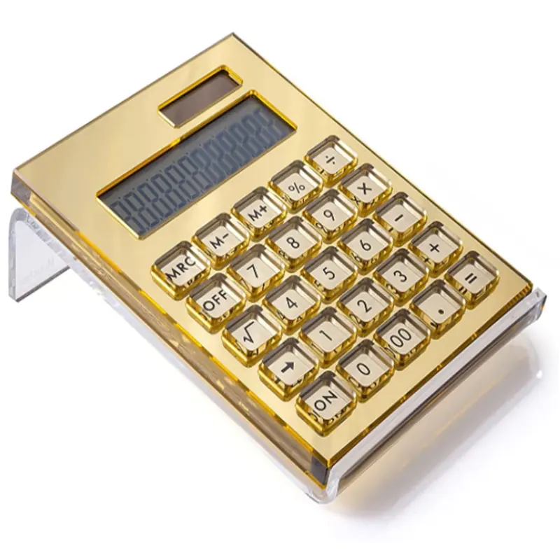 Канцелярские принадлежности: акриловое зеркало золотого калькулятор, украшенное мозаикой из драгоценных камней, 12 цифр жидкокристаллический солнечной энергии