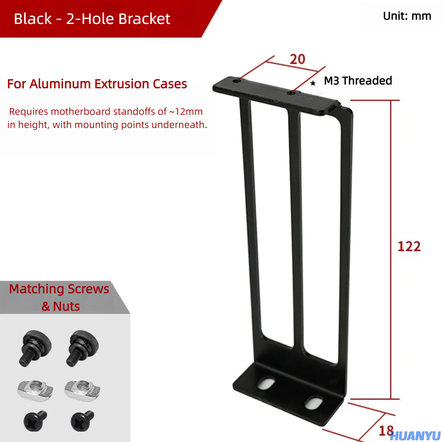 Black, 2 Holes (Screws Included)