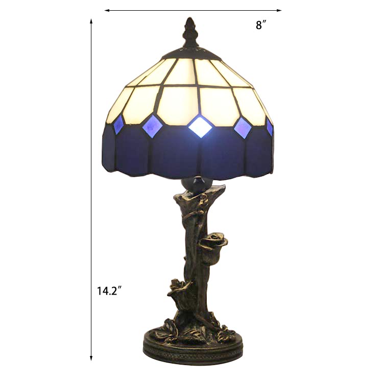 LongHuiJing Blue Retro Stained Glass Tiffany Style Table Lamp Bedside Reading Lamp