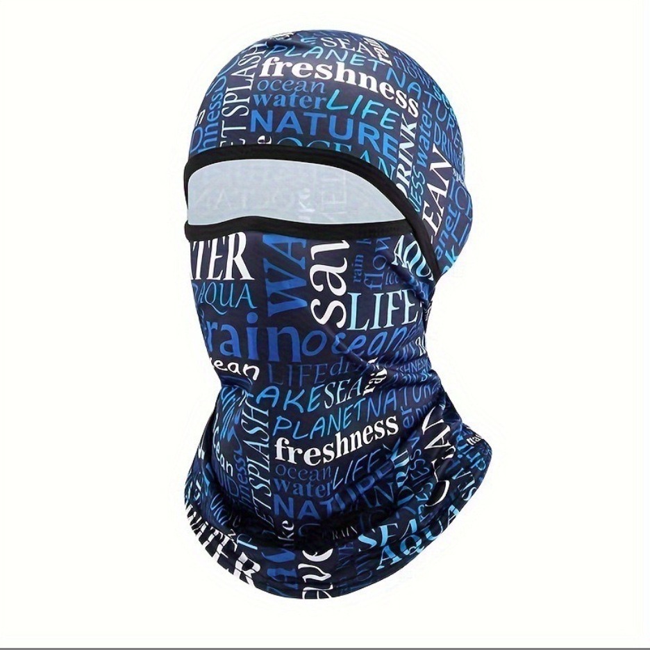masque de protection solaire-capuche imprimée-lettres blanches et bleues