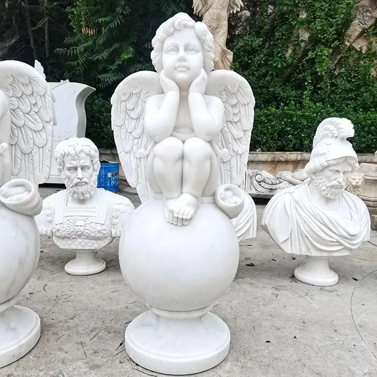 Figura statua in pietra intagliata Statue in pietra di gargoyle scultura in cina figura di angelo in marmo bianco