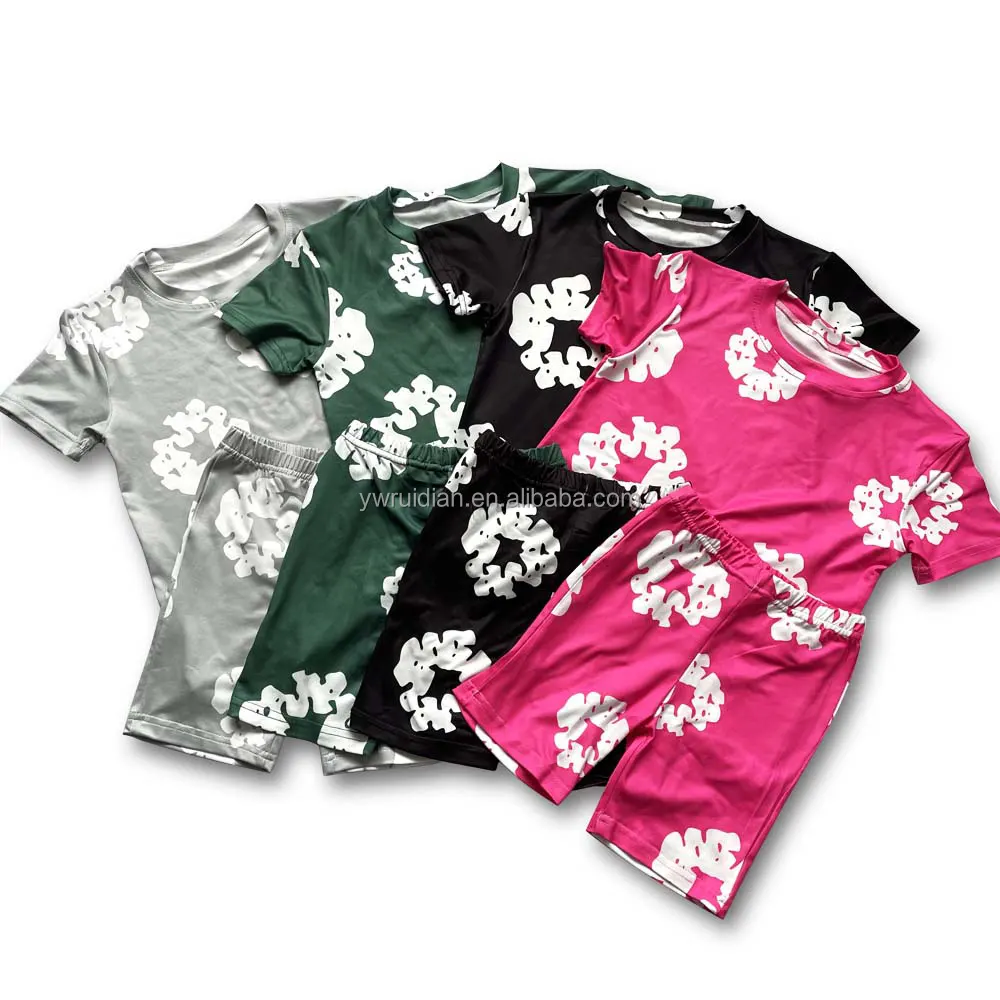 Kids Clothing Summer 2024 New Popular Offset Printing Summer Casual Kids Shorts And Tee Set Trending Children Wear