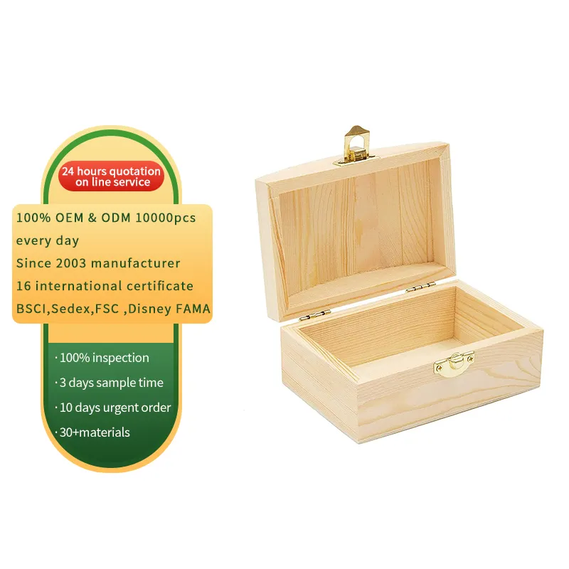 Unfinished Wooden Pine Box Craft Jewellery Box with Locking Clasp wooden treasure chest