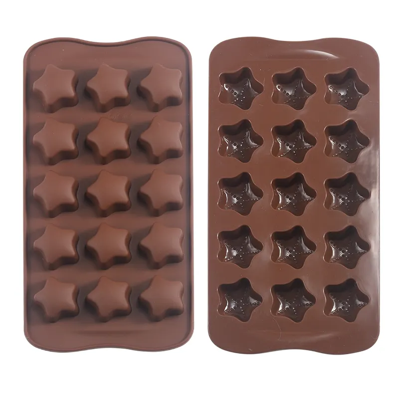 Gıda sınıfı 15 delik yıldız şekli çikolata kalıpları çikolata için silikon kalıp