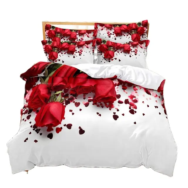 Set Rose Bett bezug 220x240 King Size Bett bezug Nordic Flower Bedding Moderne romantische Blumen Print Quilt No Bed Sheet