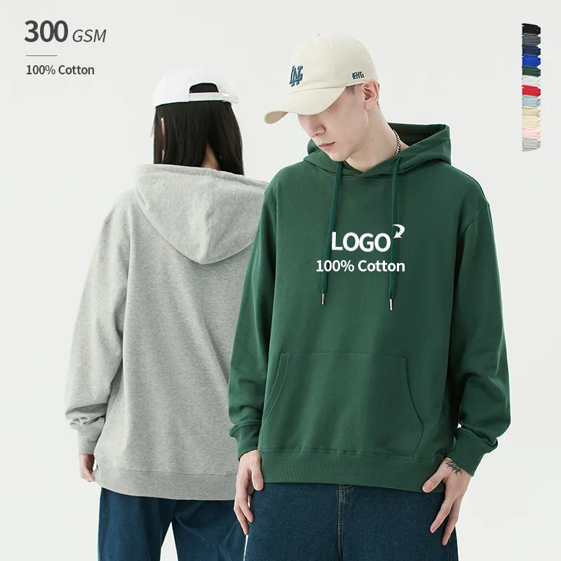 % 100% pamuklu ağır kazak boş düz Streetwear Unisex erkek Logo özel kapüşonlu üstler