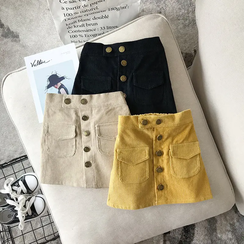 2020 otoño nueva versión coreana boutique de moda chica de pana salvaje bolsa dulce medio-longitud mini falda en caliente venta