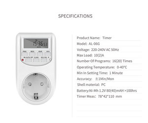 Presa EU controller presa di temporizzazione presa intelligente timer controller switch AL-06G interruttore Timer digitale programmabile settimanale giornaliero - Product Image 6