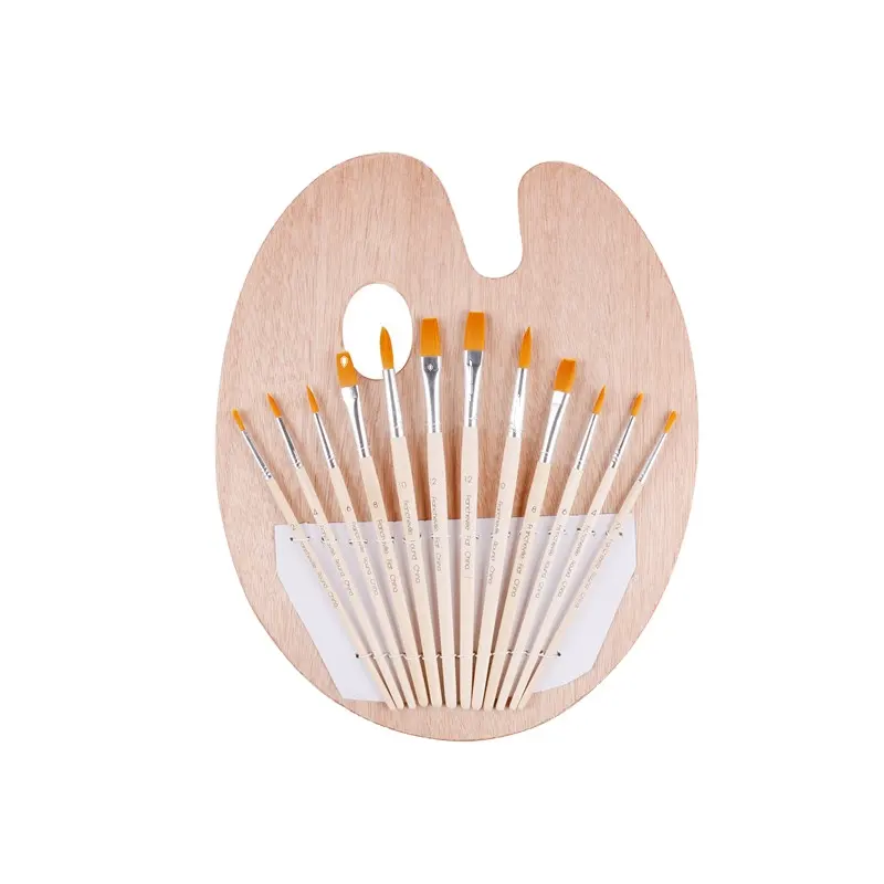 Di alta Qualità 12 pz Manico In Legno Alluminio Ghiera Pittura Brush Set con Piastra