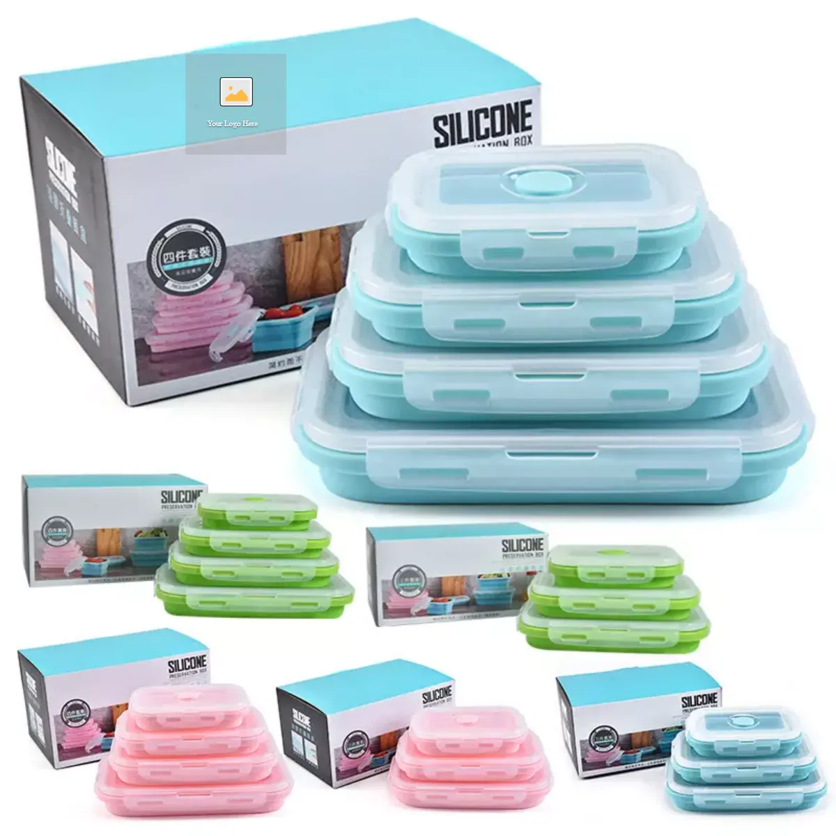 4 pieces/set Portable Folding Food Grade bento lunch box Collapsible Food Storage Container Kitchen Silicone Lunch Box