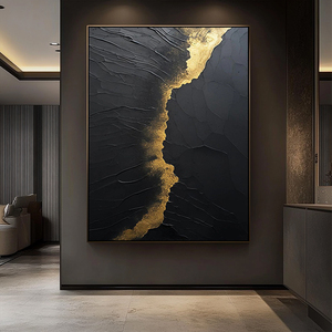 Trang trí nội thất handmade Canvas hiện đại trừu tượng kết cấu 3D wabi Sabi tường nghệ thuật vàng đen sơn trang trí nội thất - Product Image 1