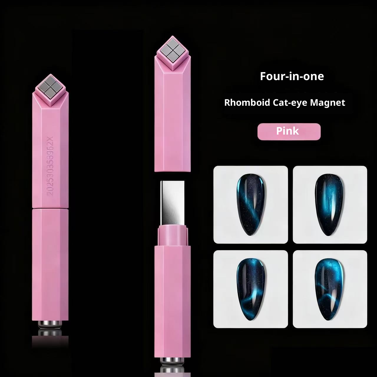 Imán prismático ojo de gato cuatro en uno rosa.