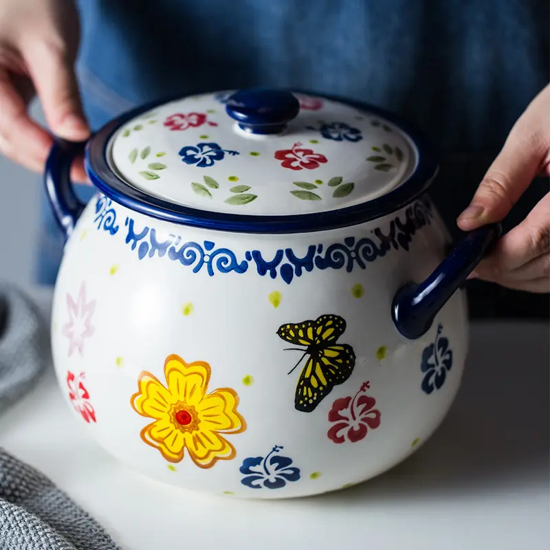 Recipiente de armazenamento de alimentos, recém chegado, estampa pintada à mão, recipiente de armazenamento de mel, cerâmica, retrô, presente de cozinha, tanque de arroz com tampa, venda imperdível