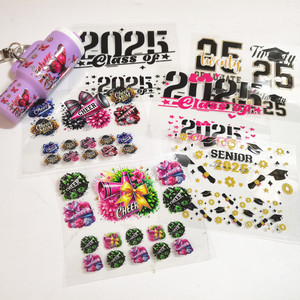 DDPドアツードア米国への出荷人気UVDTFミニデコレーションファッションメッキプラスチックタンブラーデカールキーチェーンは口紅を置くことができます