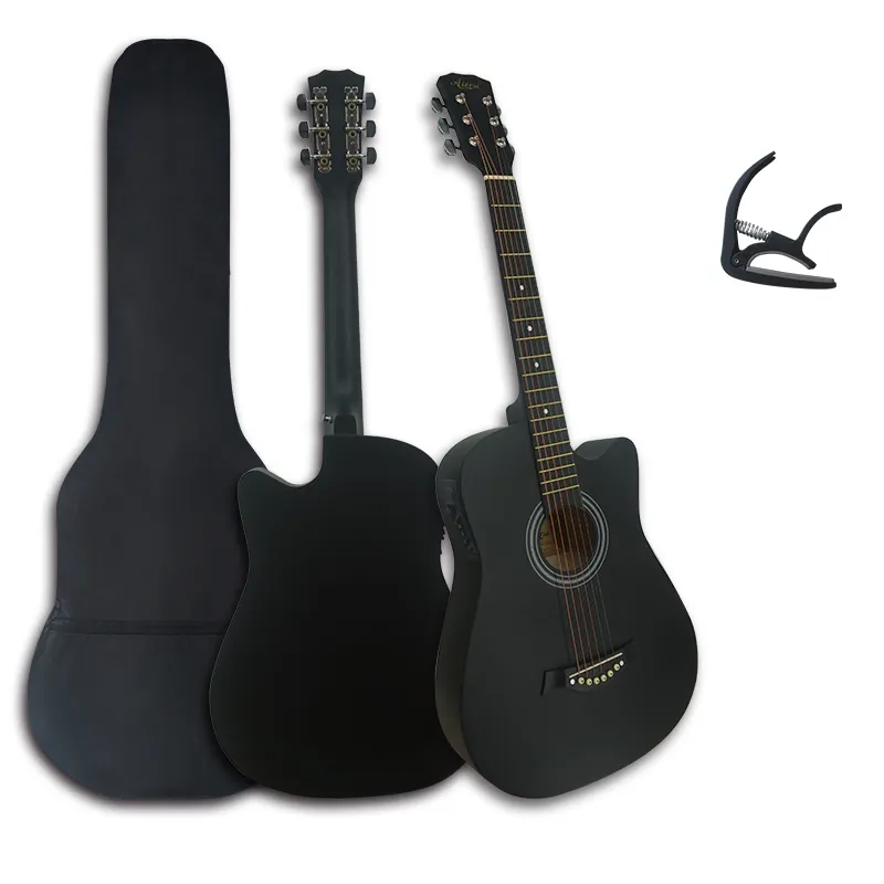 Guitarra acústica eléctrica OEM ODM personalizada, instrumento musical de color, cuerda de acero de tilo, corte, precio barato, venta al por mayor