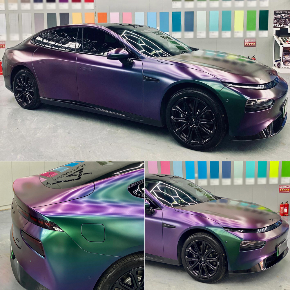 Caméléon violet mat vert