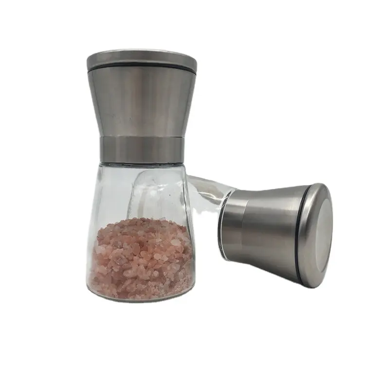 Botol kaca bumbu Bening, penggiling lada garam 160ml botol bumbu dengan penggiling stainless steel Manual