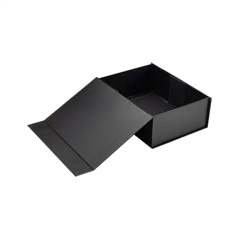 Caja de regalo de papel plegable magnética rectangular, negra, con tapa