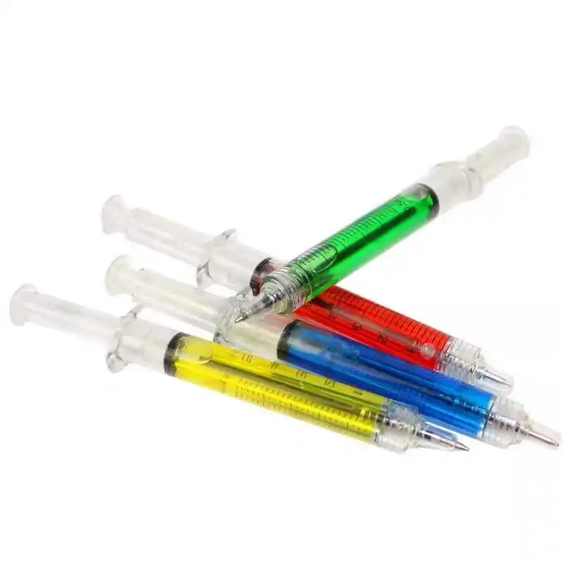 Bolígrafo de plástico personalizado con logotipo, jeringa médica promocional de inyección, novedad