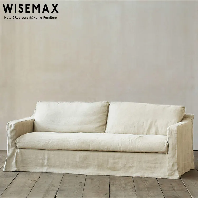 WISEMAX mobili antichi soggiorno mobili vecchio design tessuto di lino divano a 2 posti divano ad angolo di riempimento piuma bianca per la casa