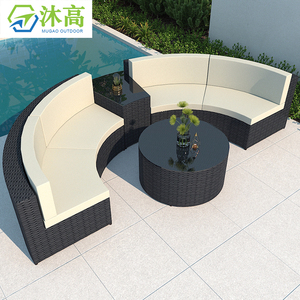 古典柳条圆形藤条户外家具花园沙发组合沙发庭院家具套装