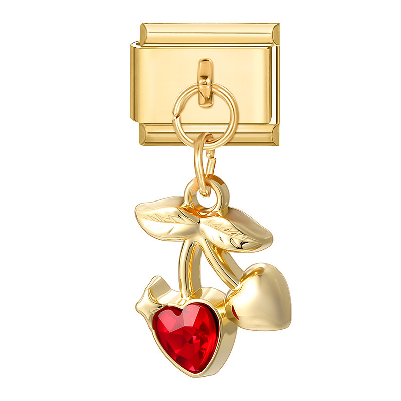 Pendentif base dorée-cerise rouge en forme de coeur