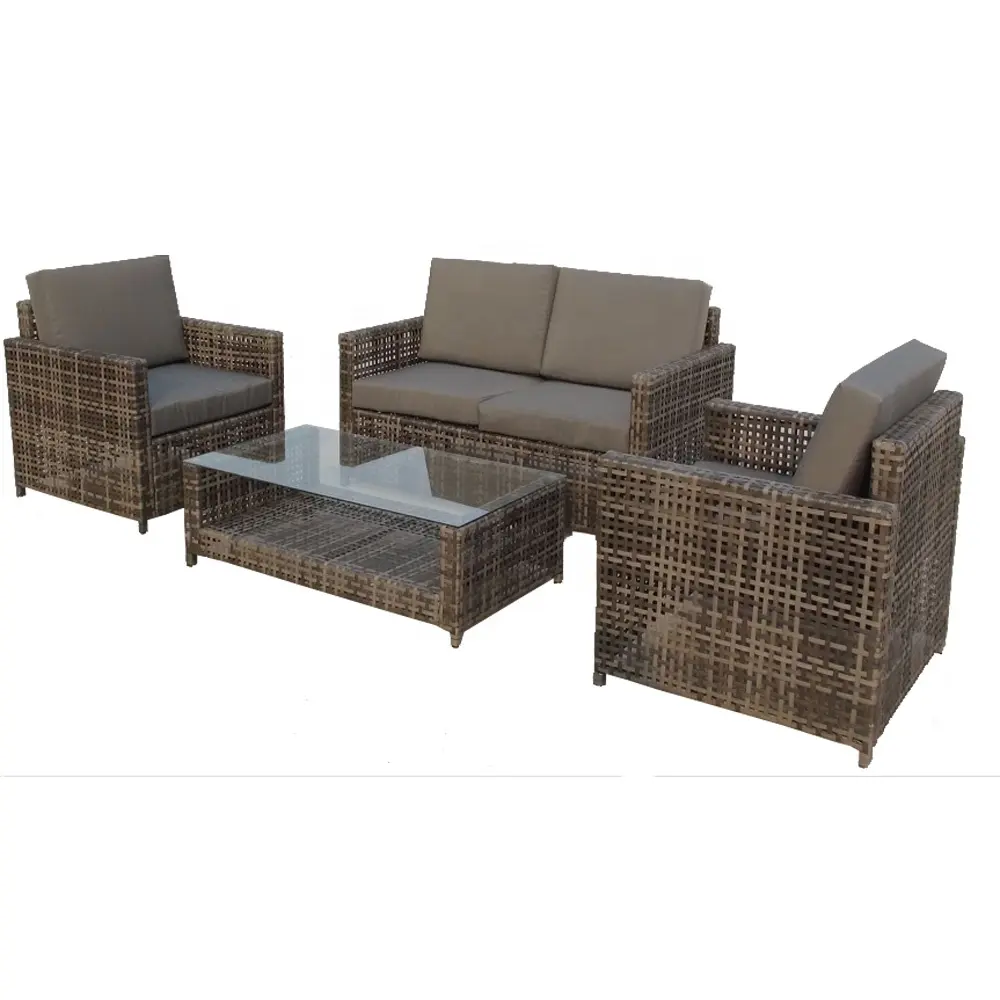 Commercio all'ingrosso outdoor patio di vimini mobili in rattan set con cuscino grigio