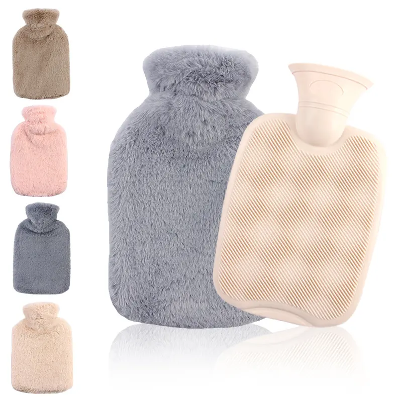 Vente en gros, bouteille d'eau chaude de 1000ml/2000ml avec couvercle en peluche douce, LOGO personnalisé, sac d'eau chaude