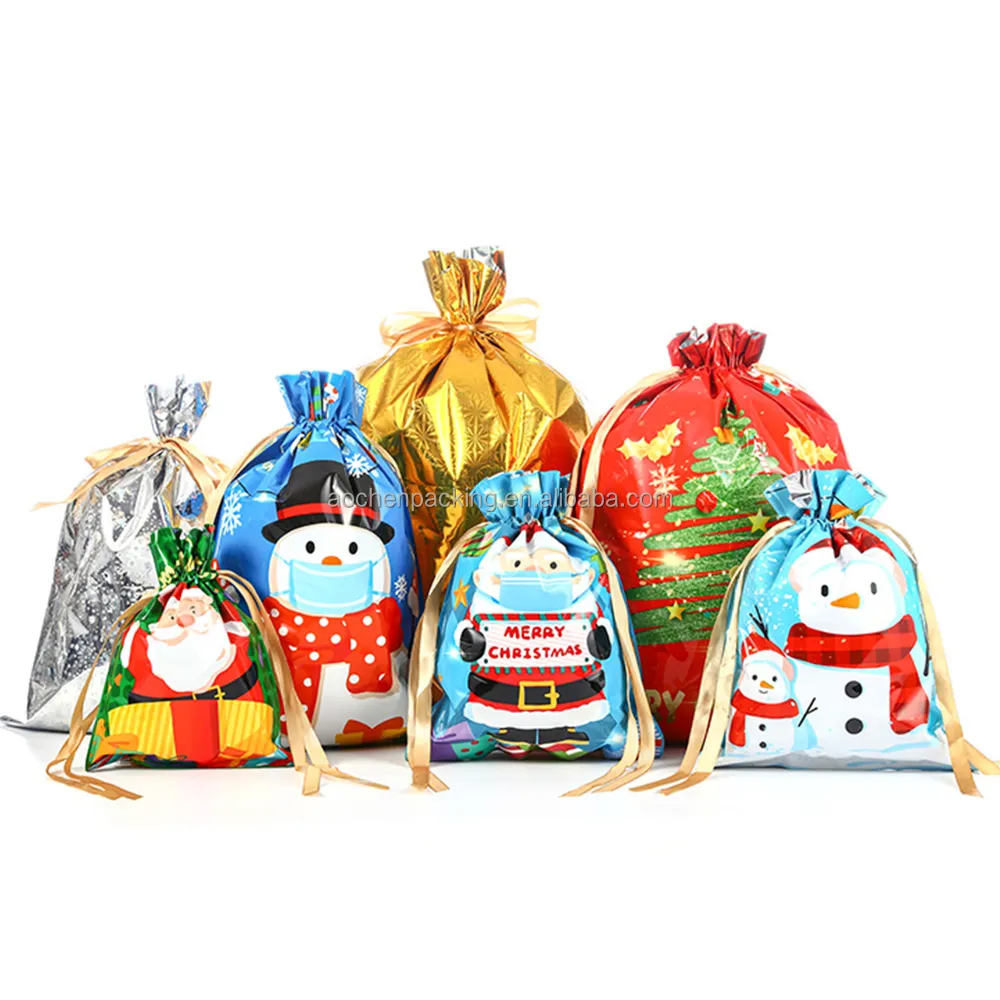 Bolsas personalizadas para decoración navideña, bolsas de plástico con cordón