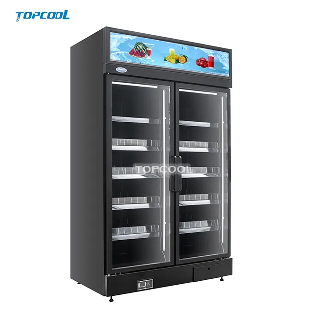 TOPCOOLยี่ห้อซูเปอร์มาร์เก็ตประตูเครื่องดื่มตู้Commercialตู้เย็นเบียร์Coolerตรงใช้จอแสดงผลตู้เย็น