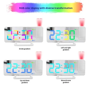 デジタルLED目覚まし時計RGBプロジェクタータイムディスプレイ付き発光4色変更ライトベッドルーム & デスクテーブル用デュアルアラーム - Product Image 2