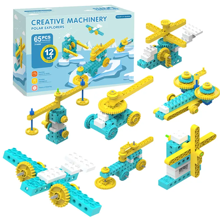 Vendita calda STEM Toys Kit 65Pcs Educational Construction Gear ingegneria meccanica Building Blocks