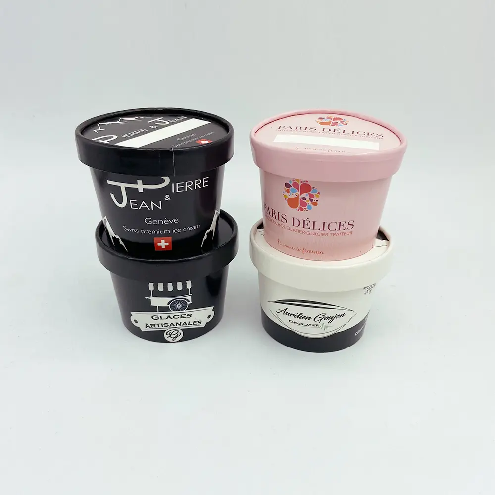 Pinte per gelato usa e getta vasche per yogurt varie tazze per gelato PLA all'ingrosso con coperchio a cupola ciotola per gelato in carta con coperchio in carta