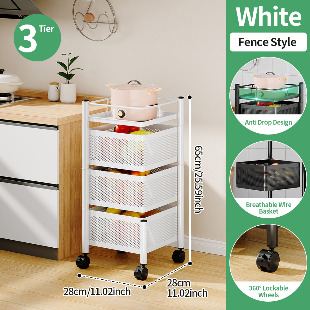 Panier carré blanc à 3 niveaux