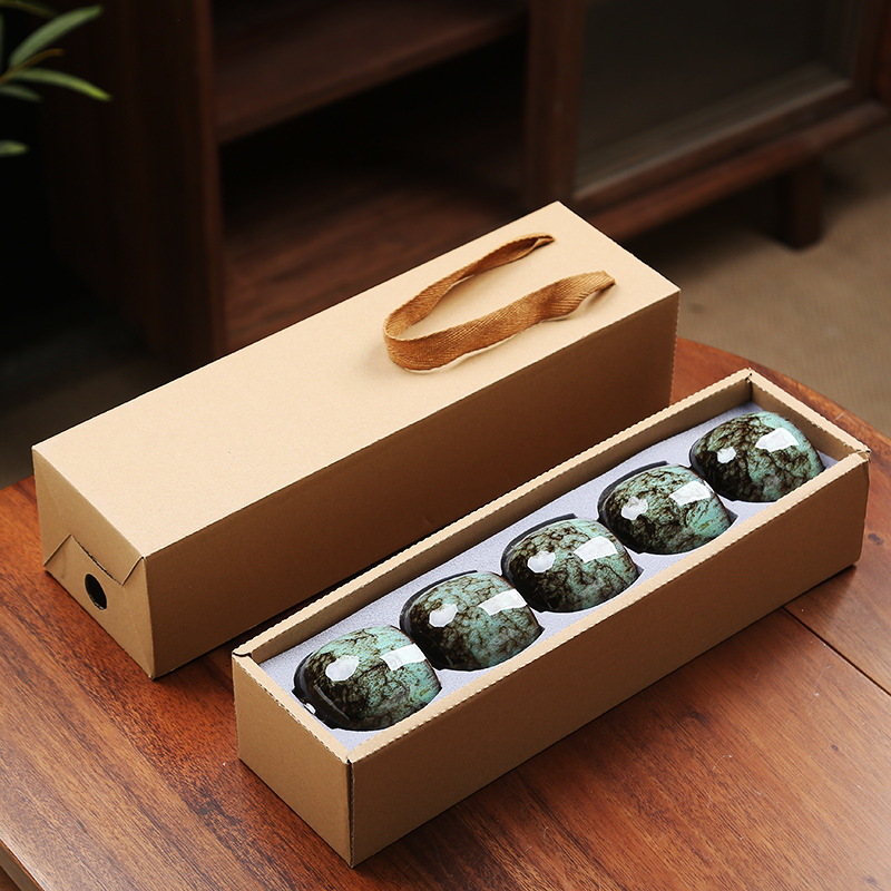 Kiln-changed tea cup-green-5-piece set