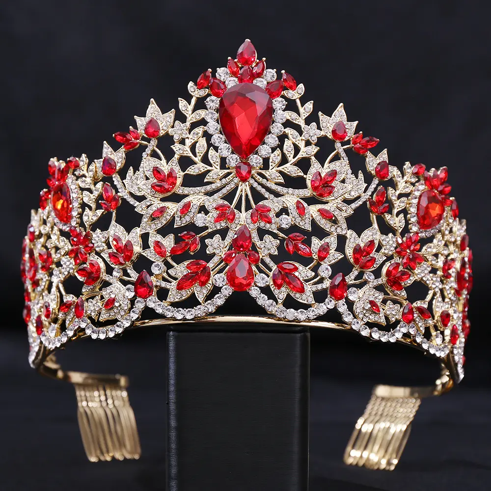 Mahkota tiara untuk wanita, mahkota Barok Royal Prom Queen berlian imitasi kristal tiara pengantin dengan sisir kontes Putri