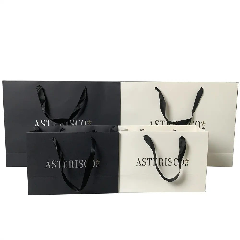 Ropa de lujo Compras Joyería Embalaje Logotipo impreso personalizado Boutique Pequeña bolsa de papel de regalo con asa de cinta